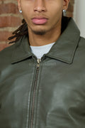 Men's Leather Pilot Aviator Bomber Jacket [Olive Green]