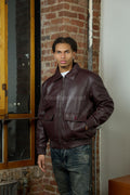 Men's Leather Pilot Aviator Bomber Jacket [Burgundy]