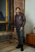 Men's Leather Pilot Aviator Bomber Jacket [Burgundy]