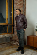 Men's Leather Pilot Aviator Bomber Jacket [Burgundy]