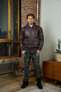 Men's Leather Pilot Aviator Bomber Jacket [Burgundy]