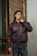 Men's Leather Pilot Aviator Bomber Jacket [Burgundy]