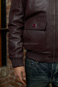 Men's Leather Pilot Aviator Bomber Jacket [Burgundy]