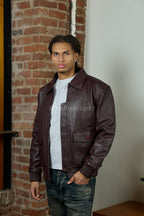 Men's Leather Pilot Aviator Bomber Jacket