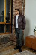 Men's Leather Pilot Aviator Bomber Jacket [Burgundy]
