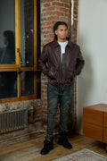 Men's Leather Pilot Aviator Bomber Jacket [Burgundy]