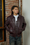Men's Leather Pilot Aviator Bomber Jacket [Burgundy]