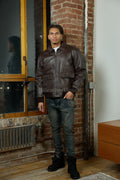 Men's Leather Pilot Aviator Bomber Jacket [Brown]
