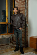 Men's Leather Pilot Aviator Bomber Jacket [Brown]