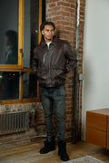Men's Leather Pilot Aviator Bomber Jacket [Brown]