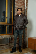 Men's Leather Pilot Aviator Bomber Jacket [Brown]