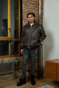 Men's Leather Pilot Aviator Bomber Jacket [Brown]