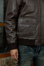 Men's Leather Pilot Aviator Bomber Jacket