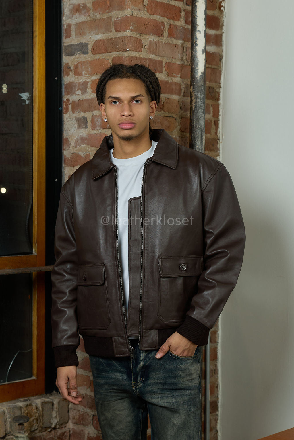 Men's Leather Pilot Aviator Bomber Jacket