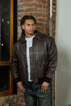 Men's Leather Pilot Aviator Bomber Jacket