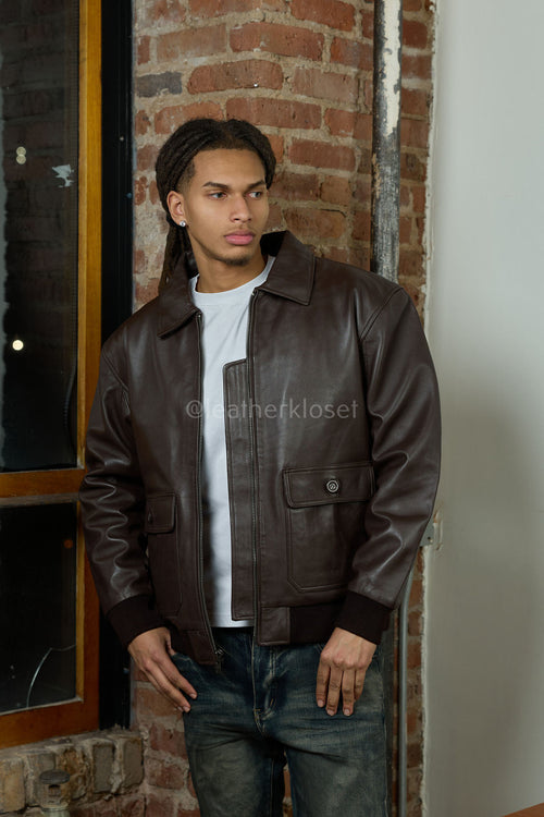 Men's Leather Pilot Aviator Bomber Jacket [Brown]