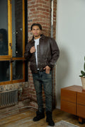 Men's Leather Pilot Aviator Bomber Jacket [Brown]
