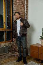 Men's Leather Pilot Aviator Bomber Jacket