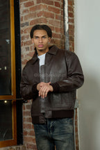 Men's Leather Pilot Aviator Bomber Jacket