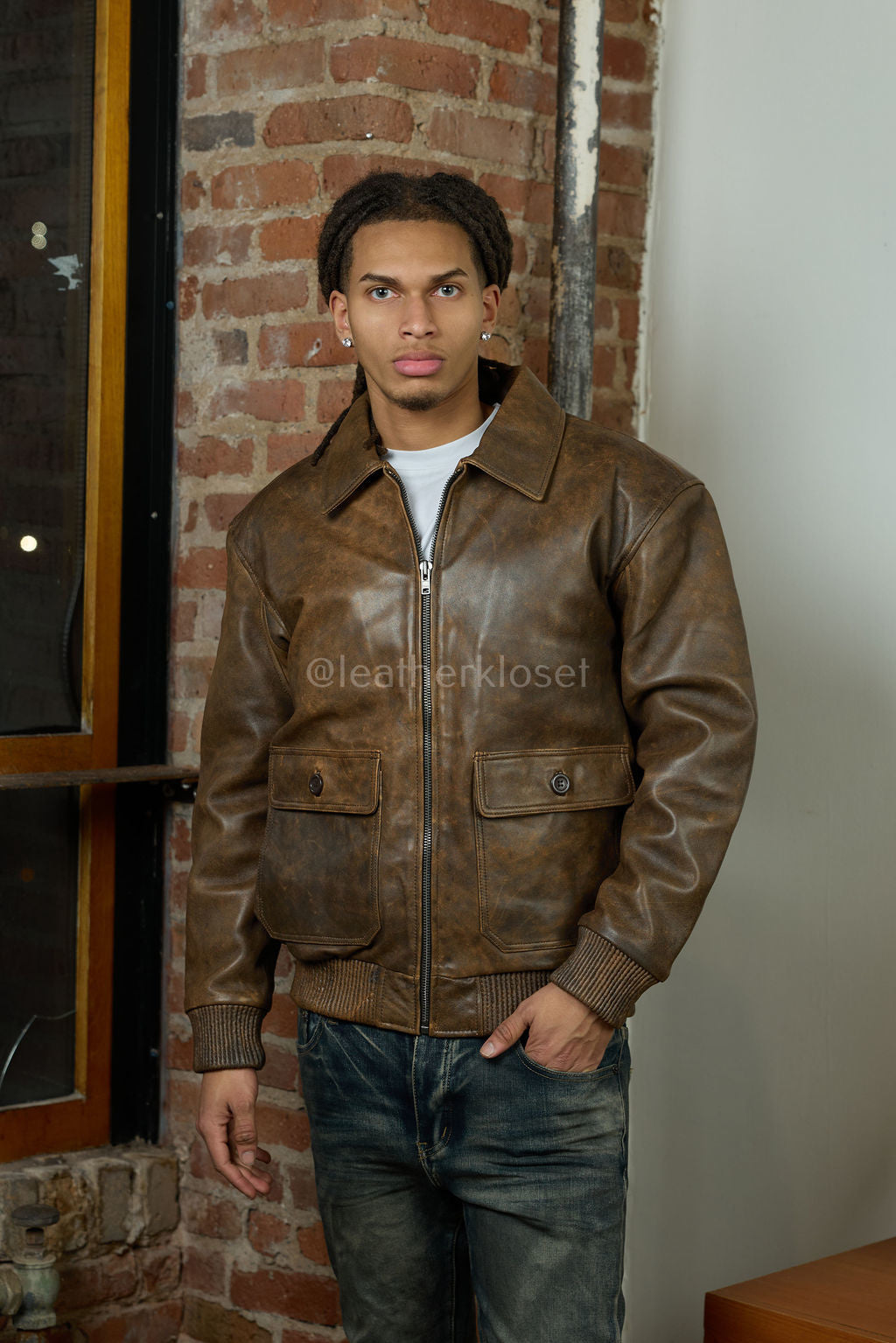 Men's Leather Pilot Aviator Bomber Jacket
