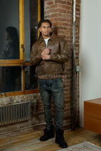 Men's Leather Pilot Aviator Bomber Jacket
