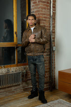 Men's Leather Pilot Aviator Bomber Jacket