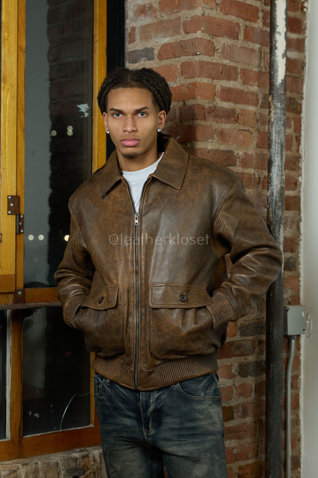 Men's Leather Pilot Aviator Bomber Jacket