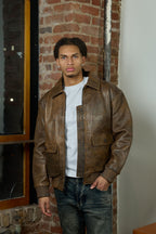 Men's Leather Pilot Aviator Bomber Jacket