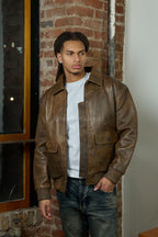 Men's Leather Pilot Aviator Bomber Jacket