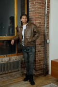 Men's Leather Pilot Aviator Bomber Jacket [Antique Brown]