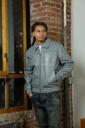 Men's Classic Baseball Leather Jacket With Collar [Gray]