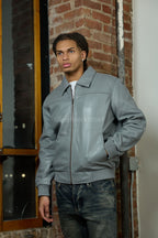 Men's Classic Baseball Leather Jacket With Collar