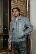 Men's Classic Baseball Leather Jacket With Collar [Gray]