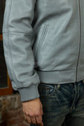 Men's Classic Baseball Leather Jacket With Collar [Gray]