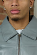 Men's Classic Baseball Leather Jacket With Collar [Gray]