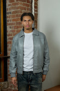Men's Classic Baseball Leather Jacket With Collar [Gray]
