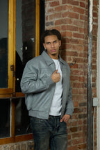 Men's Classic Baseball Leather Jacket With Collar