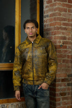 Men's Classic Baseball Leather Jacket With Collar