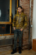 Men's Classic Baseball Leather Jacket With Collar