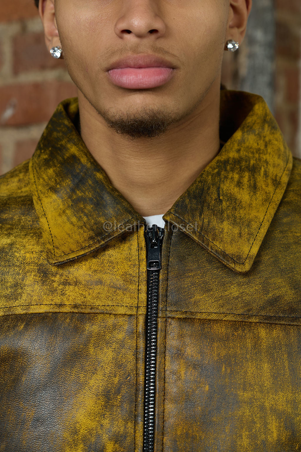 Men's Classic Baseball Leather Jacket With Collar