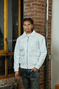 Men's Leather Pilot Aviator Bomber Jacket [White]