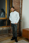 Men's Leather Pilot Aviator Bomber Jacket [White]