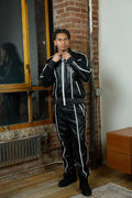 Men's Brayden Leather Track Suit Sweatsuit [Black/White]