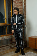 Men's Brayden Leather Track Suit Sweatsuit [Black/White]