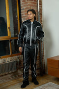 Men's Brayden Leather Track Suit Sweatsuit [Black/White]