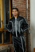 Men's Brayden Leather Track Suit Sweatsuit [Black/White]