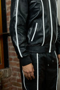 Men's Brayden Leather Track Suit Sweatsuit [Black/White]