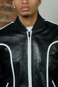 Men's Brayden Leather Track Suit Sweatsuit [Black/White]