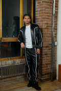 Men's Brayden Leather Track Suit Sweatsuit [Black/White]