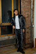 Men's Brayden Leather Track Suit Sweatsuit [Black/White]